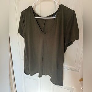 Olive Green V-Neck Women's Athletic Top